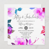 パープルフローラフィフティ&素晴らしい50th誕生日パーティー 招待状 (正面/裏面)