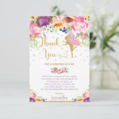 パープルフローラフェアリーベビーシャワー誕生日 サンキューカード (スタンド正面)