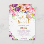 パープルフローラフェアリーベビーシャワー誕生日 サンキューカード (正面/裏面)