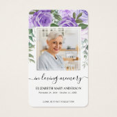 パープルフローラフォト悔やみや弔慰葬儀祈りの言葉カード (正面)