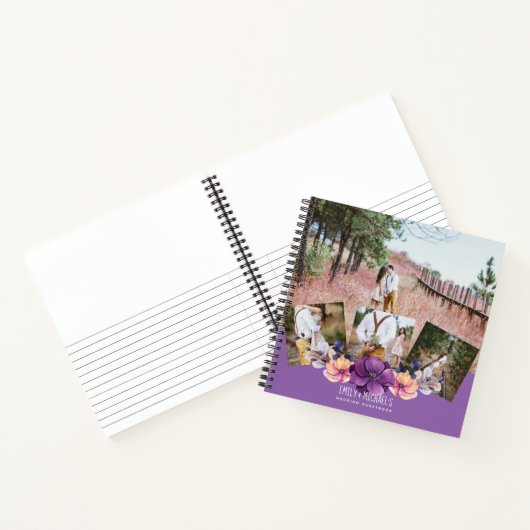 パープルフローラフォト結婚コラージュのゲストブック ノートブック (内部)