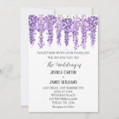 パープルフローラフジタリアウォーターカラーラベンダー結婚ズ 招待状 (正面)