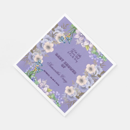 パープルフローラフラックス開花バルーンフラワーベビーシャワー スタンダードランチョンナプキン (角)