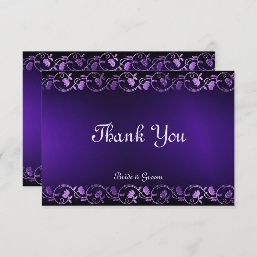 パープルフローラフラットサンキューカード サンキューカード (正面/裏面)