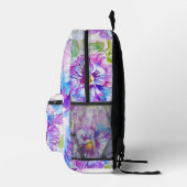 パープルフローラフラワーパンジー水彩バックパック プリントバックパック (右)