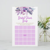 パープルフローラフラワービンゴブライダルシャワーゲーム 便箋 (スタンド正面)