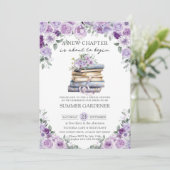 パープルフローラブックニューチャプターブライダルシャワー 招待状 (スタンド正面)