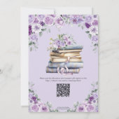 パープルフローラブックニューチャプターブライダルシャワー 招待状 (裏面)