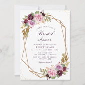 パープルフローラブライダルシャワーの招待 招待状 (正面)