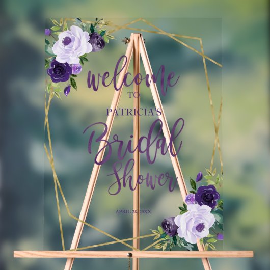 パープルフローラブライダルシャワーへようこそ アクリルサイン (ニュートラル)