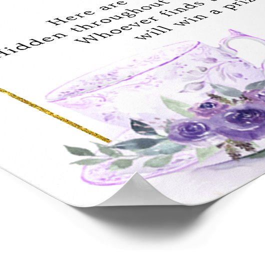 パープルフローラブライダルシャワーティーおしゃぶり狩りサイン ポスター (角)