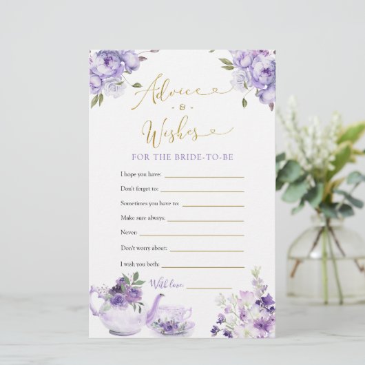 パープルフローラブライダルシャワーティーアドバイスとウィッシュ (スタンド正面)