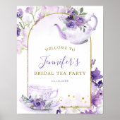 パープルフローラブライダルシャワーティーウェルカムサイン ポスター (正面)