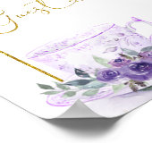 パープルフローラブライダルシャワーティーゲストブックサイン ポスター (角)