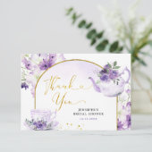 パープルフローラブライダルシャワーティーサンキューカード サンキューカード (スタンド正面)