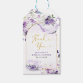 パープルフローラブライダルシャワーティーサンキューラベル ギフトタグ (正面)
