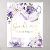 パープルフローラブライダルシャワーティースナックサイン ポスター (正面)