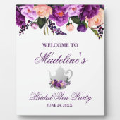 パープルフローラブライダルシャワーティーパーティーへようこそ フォトプラーク (正面)