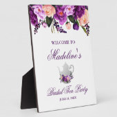 パープルフローラブライダルシャワーティーパーティーへようこそ フォトプラーク (側面)