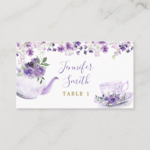 パープルフローラブライダルシャワーティーパーティー座席表 プレイスカード