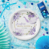 パープルフローラブライダルシャワーティーパーティー紙プレート ペーパープレート (パーティー)