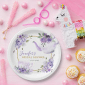 パープルフローラブライダルシャワーティーパーティー紙プレート ペーパープレート (パーティー)