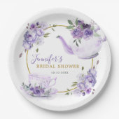 パープルフローラブライダルシャワーティーパーティー紙プレート ペーパープレート (正面)