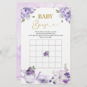 パープルフローラブライダルシャワーティーベビービンゴゲーム (正面/裏面)
