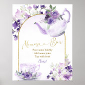パープルフローラブライダルシャワーティーミモザバーサイン ポスター (正面)