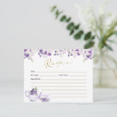 パープルフローラブライダルシャワーティーレシピカード 招待状 (スタンド正面)