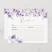 パープルフローラブライダルシャワーティーレシピカード 招待状 (正面/裏面)