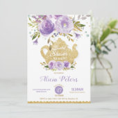 パープルフローラブライダルシャワーハイティーガーデンパーティー 招待状 (スタンド正面)