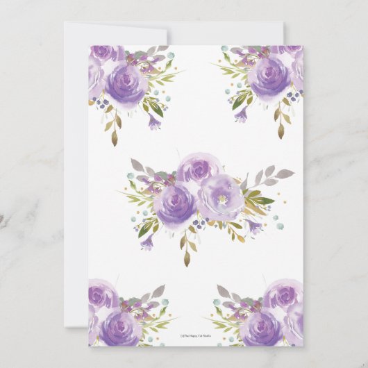 パープルフローラブライダルシャワーハイティーガーデンパーティー 招待状 (裏面)