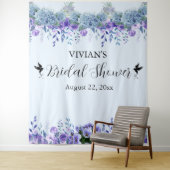 パープルフローラブライダルシャワーフォトブース背景 タペストリー (インサイチュ)