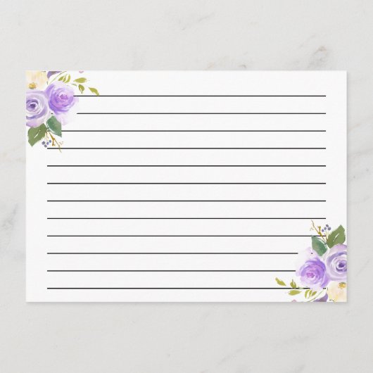 パープルフローラブライダルシャワーレシピカード エンクロージャーカード (裏面)