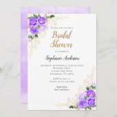 パープルフローラブライダルシャワー招待 招待状 (正面/裏面)