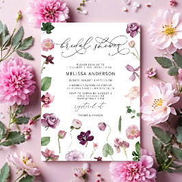 パープルフローラブライダルシャワー招待 招待状