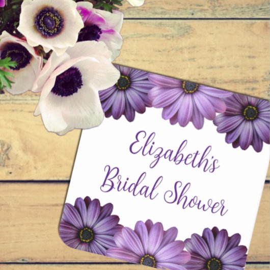 パープルフローラブライダルシャワー スクエアペーパーコースター