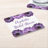 パープルフローラブライダルシャワー スクエアペーパーコースター (アングル)