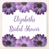 パープルフローラブライダルシャワー スクエアペーパーコースター (正面)