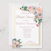 パープルフローラブライダルシャワー 招待状 (正面)