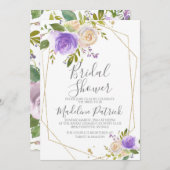 パープルフローラブライダルシャワー 招待状 (正面/裏面)