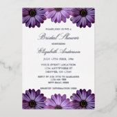 パープルフローラブライダルシャワー 箔招待状 (正面)