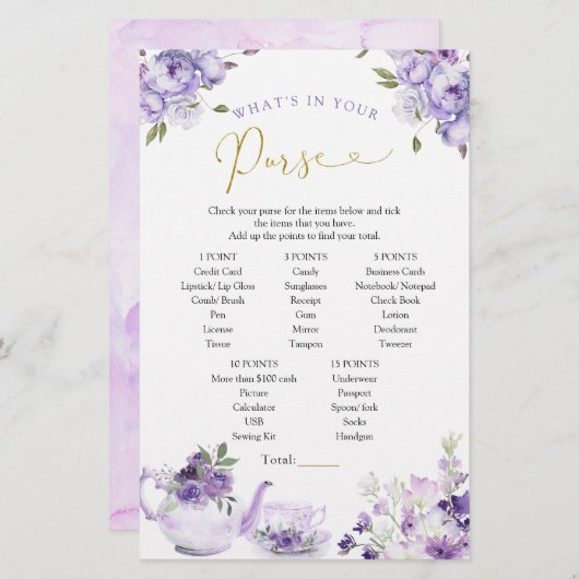 パープルフローラブライダルティーあなたの財布のゲームの中に何がある (正面/裏面)