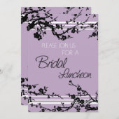 パープルフローラブライダルルンチョン招待状カード 招待状 (正面/裏面)