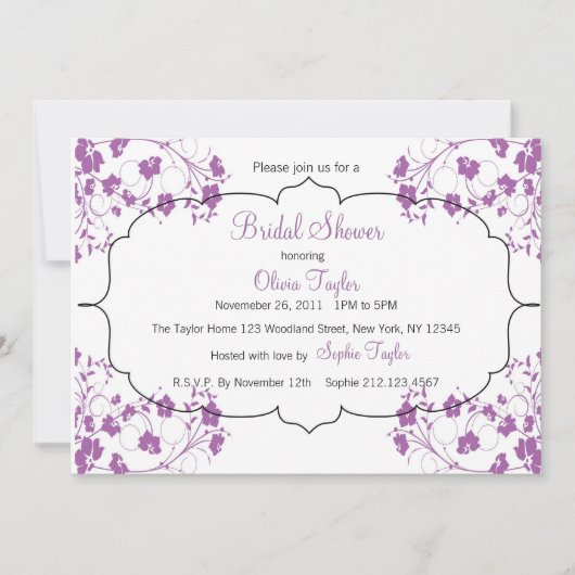 パープルフローラブライダル招待状 招待状 (正面)