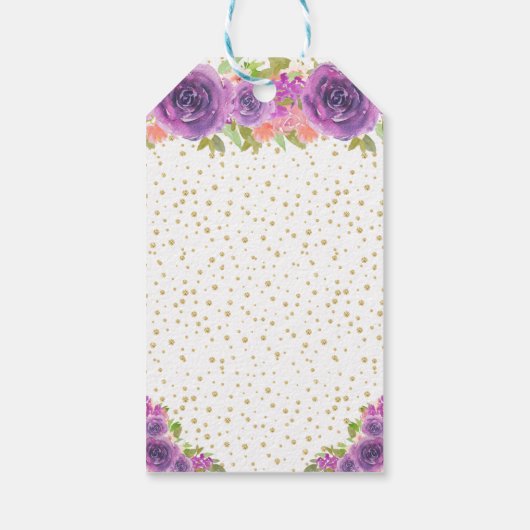 パープルフローラブラウンヘアガールハッピーバースデー ギフトタグ (裏面)