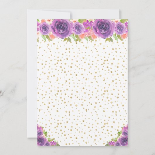 パープルフローラブラウンヘアプリンセス誕生日パーティー 招待状 (裏面)