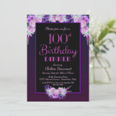 パープルフローラブラック100誕生日ディナーパーティー 招待状 (スタンド正面)