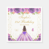 パープルフローラブルネットプリンセスバースデーパーティー スタンダードカクテルナプキン (正面)